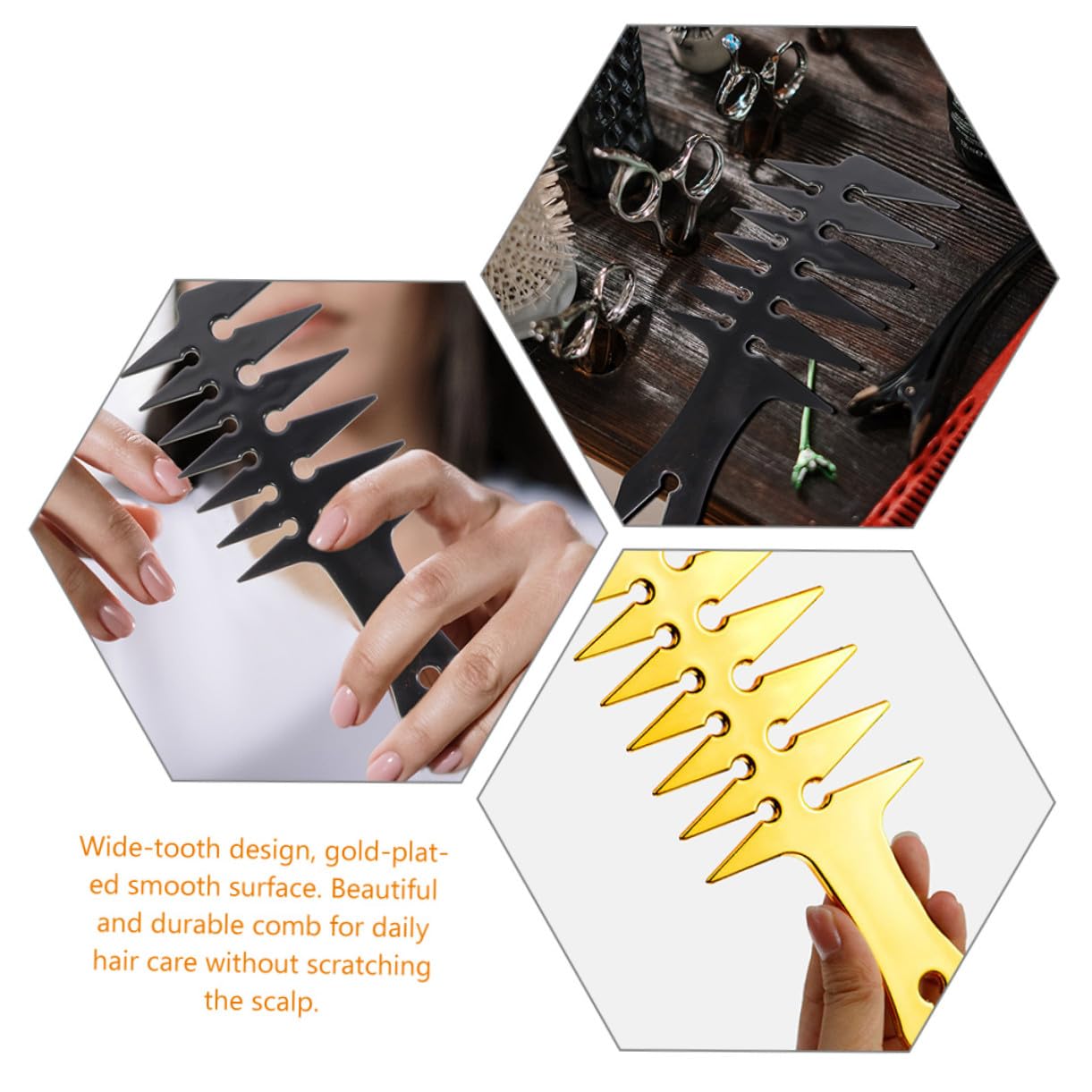 VICASKY 10 Pièces Peigne Coiffant Rétro Peigne Démêlant à Dents Larges Plastique Design Doré Multi Fonctions pour Homme Coiffure Quotidienne et Soin