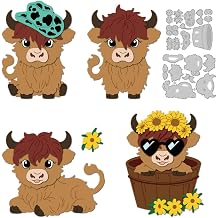 Highland Cattle Cutting Dies Flower Cute Cow Card Making Die Stencil Metal Die Cuts Card Scrapbooking Embossing Template Dies for Greeting Cards Craft Paper Album Invitation Festive Decor