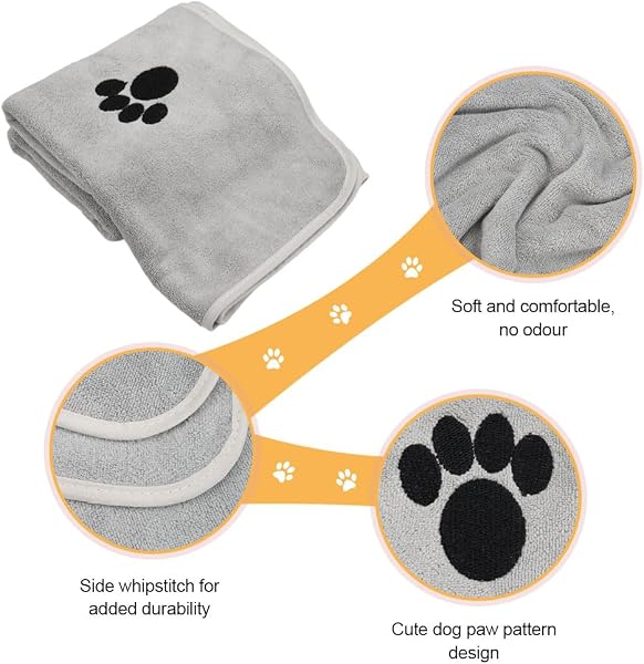 2 Piezas Toalla Perro, 75 x 35 cm Toalla Absorbente y Suave para Mascotas, Toallas de Microfibra para Perros, Toalla Perro Secado Rapido, Toalla para Mascotas, para Lluvia, Chubascos y Baño - 3