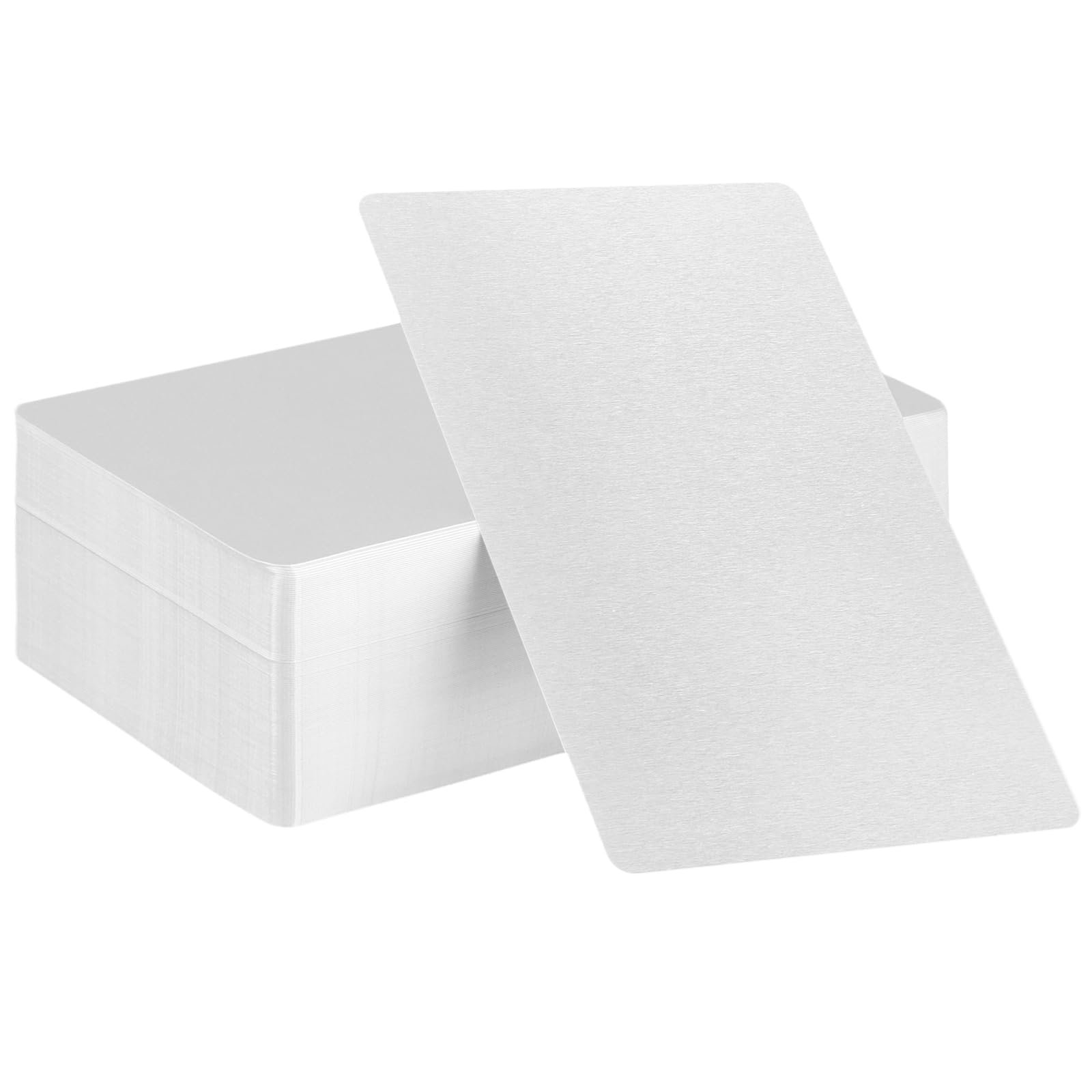 KEILEOHO 150 sztuk aluminiowych wizytówek, puste srebrne, 86 x 54 x 0,21 mm, metalowe wizytówki, aluminiowe puste wizytówki do biura, DIY, karty podarunkowe, oznaczenie laserowe