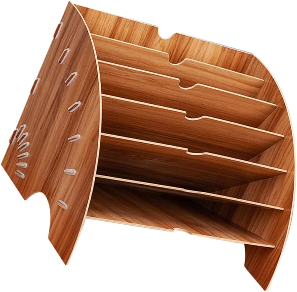 TEHAUX 1Pc Fan Shaped Wooden File Rack Storage Shelf for Study Documents Books Cherry Finish for Home Office Library Use