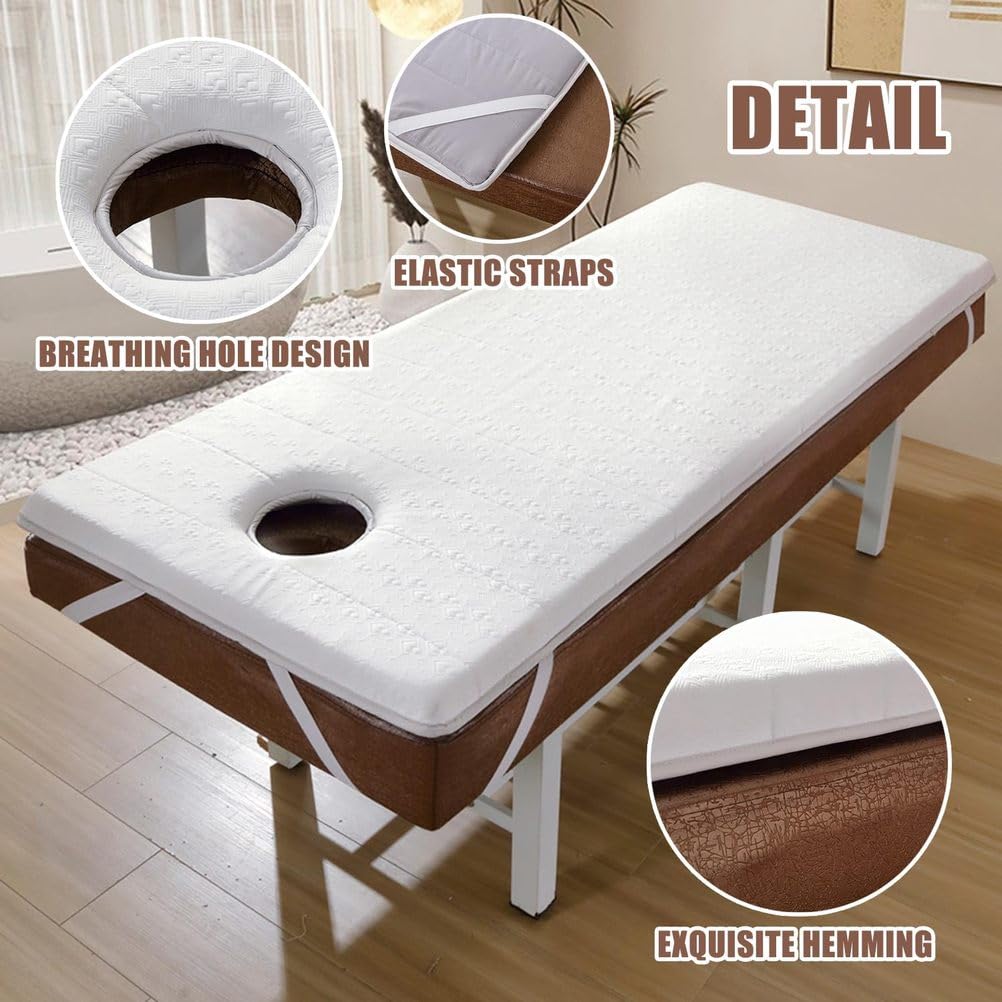 Topper De Colchón De Cama De Masaje De Espuma Viscoelástica De Látex Cojín Antideslizante para Cama De Pestañas con Orificio Topper De Mesa De Masaje De SPA 4 Cm,Blanca,70 * 185cm(S)