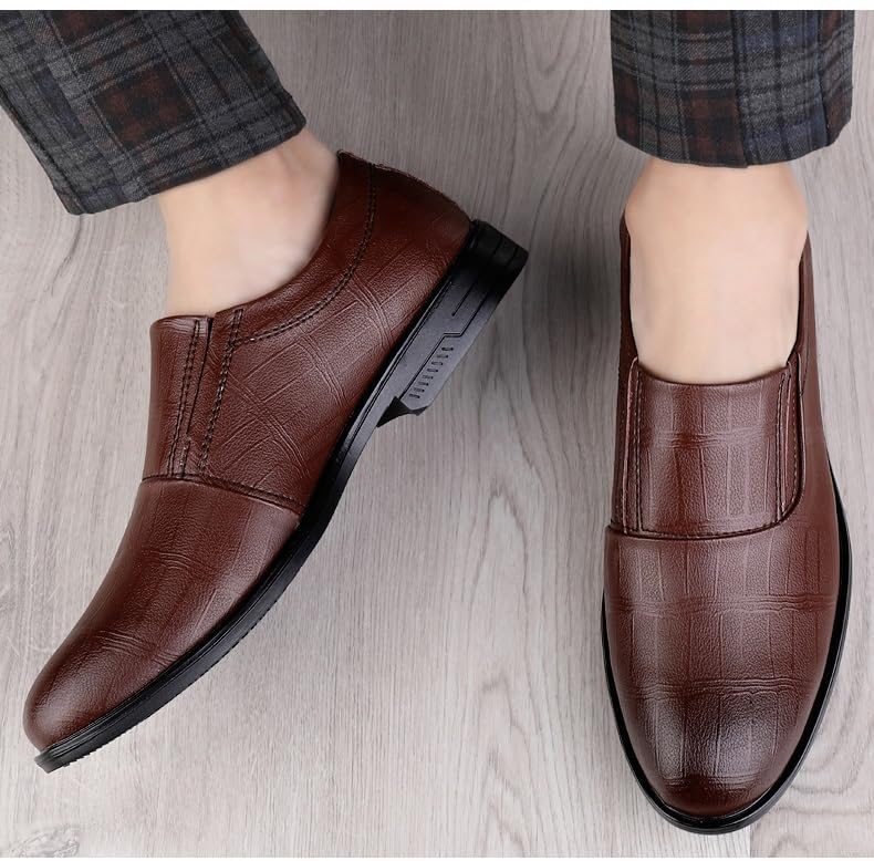 Men's Leather Casual Oxford Shoes Business Oxford Shoes Fashion Slip-On Round Toe Business Formal Wedding Shoes2