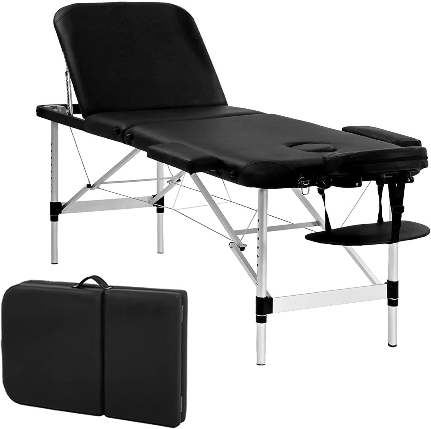 PayLessHere Aluminium Massage Bed Portable Massage Table 24 inch Wide Lash Bed 3 Folding Height Adjustable Spa Table with Non-Woven Bag for Spa Footmassage Facial CareSpa Tattoo