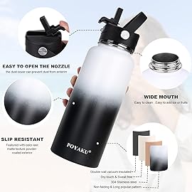 Water Bottle Insulated 32oz 40oz 64oz 128oz Straw Lid Spout Lid & 3 Lids, Leak Proof, Vacuum Insulated,Stainless Steel Water Bottle Wide Mouth for Sports, Gym or Office (Day & Night, 40 oz)