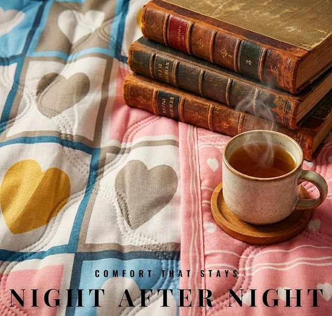 Image of Dohar Single | Double Bed Polycotton Blankets for Summer 90x100inch, 150GSM Ac Comforter and Cooling for Summer Classic Printed Design Quilt Ideal for Gifting (Heart, Double)
