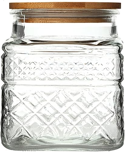 Prettidecor Tarro de almacenamiento de vidrio, recipientes de vidrio de 38 onzas líquidas con tapa de bambú, recipientes de cocina, tarros de vidrio