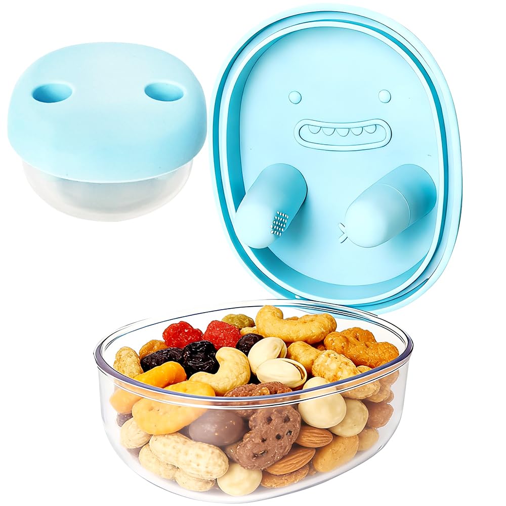 2-in-1 No-Mess Snack Container, Snack Finger Container with Silicone Lids Reusable Leak Proof Portable Food Storage No-Mess Camping Snack Box Fruit & Snack Storage Box for Travel Camping Outdoor(Blue)