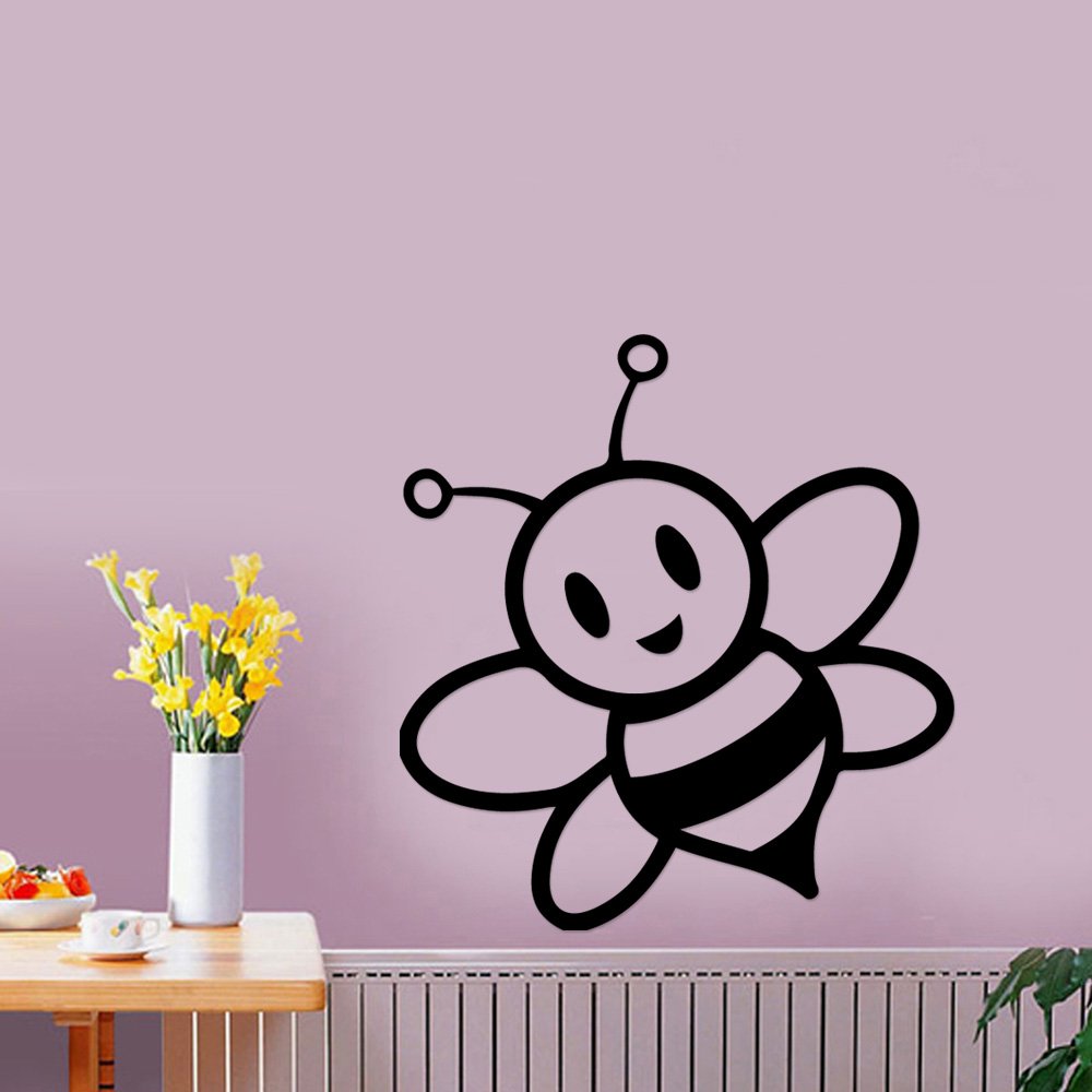 Cute Bumble Bee Removable Wall Sticker Art Home Office Room Mural Decor Vehicle Car Truck Window Bumper Graphic Decal- (20 inch) / (50 cm) Tall MATTE WHITE Color