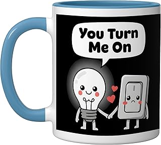 Funny Cute Light Bulb Switch Pun Design Ceramic Mug, Blue/White