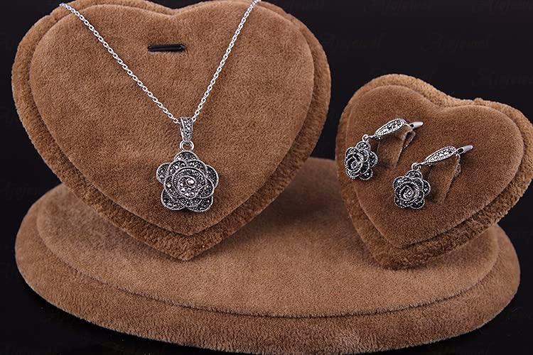 Vintage Black Crystal Geometric Rose Flower Necklace Earrings Fashion Jewelry Sets Christmas Day Gifts4