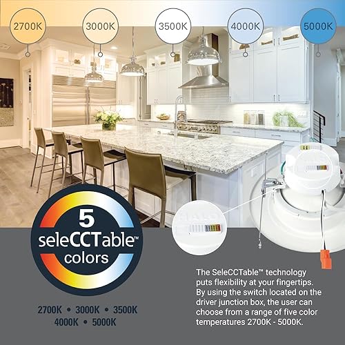 Miniatura 5 de HALO RA 56 pulgadas LED integrado empotrado ajustable cardán molde, 600 lúmenes1000 lúmenes, 5 CCT seleccionables (2700 K, 3000 K, 3500 K, 4000 K,