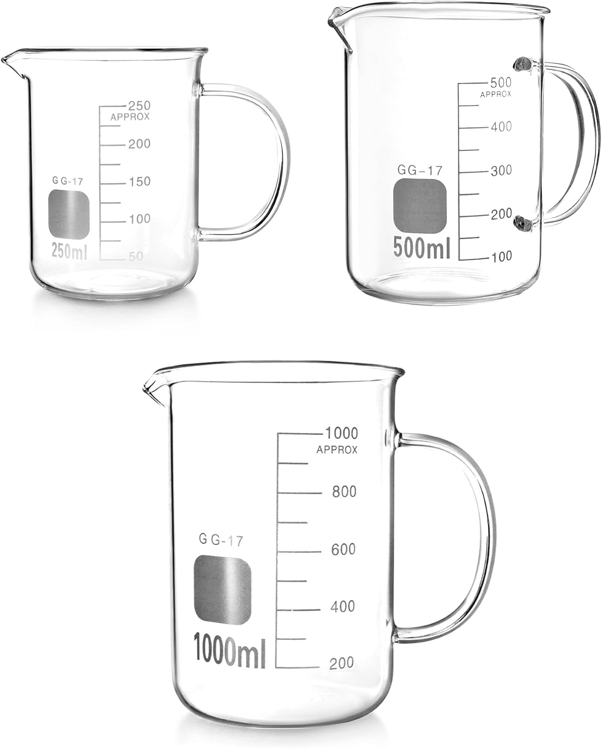 QWORK Borosilicate Glass Measuring Cup Kit, 3 Pcs (500ml