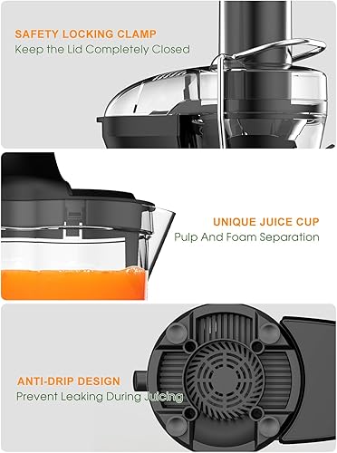 Miniatura 7 de Máquinas exprimidoras de 1200 W con canal de alimentación de 3.2 pulgadas para frutas y verduras enteras, extractor centrífugo de jugo de doble