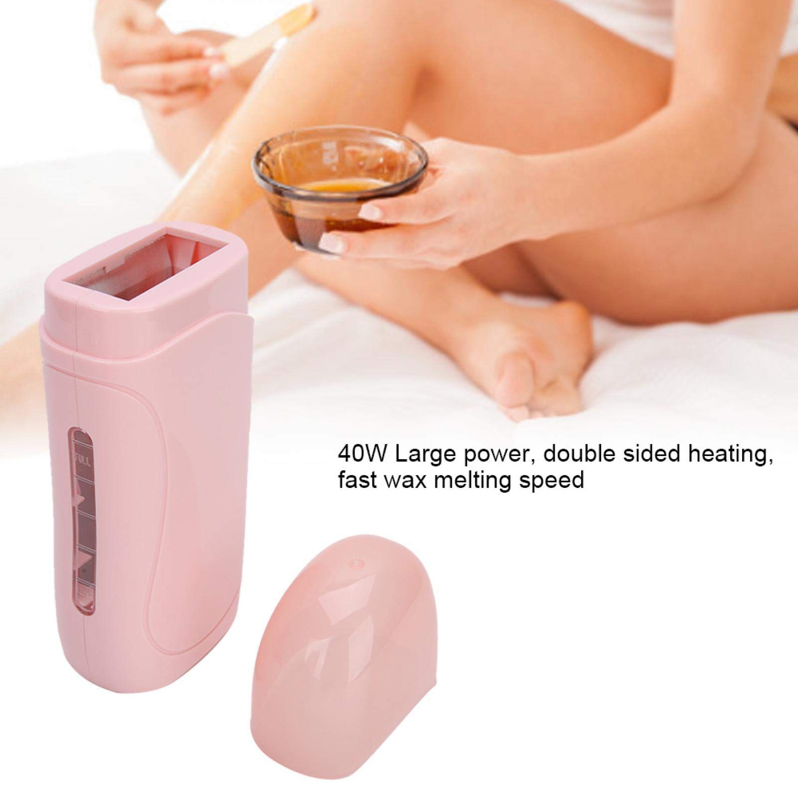 Roll-on Calentador de Cera Profesional, Calentador de Cera Depilatorio Doble, Máquina de Cera Depilatoria con Base de Calentador, para la Cara Axilas Piernas Bikini(Rosa)
