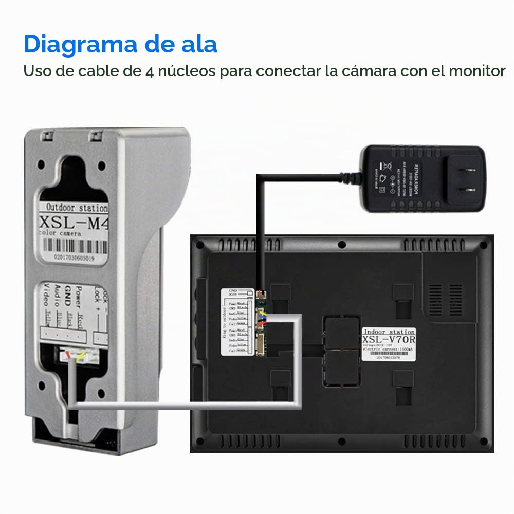 Videoportero 7 Pulgadas Transparente Pantalla Sistema de intercomunicación Unidades Timbre para Video casero Timbre de Puerta Cámara Visión Nocturna Máx. hasta 100 Metros