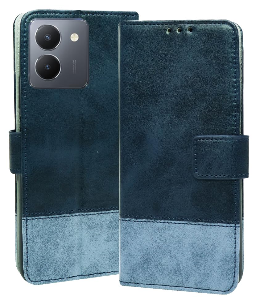 SESS XUSIVE Flip Back Cover Case Dual-Color Leather Finish Inbuilt Stand & Pockets Wallet Style Flip Case for Vivo Y36 - Blue & Sky Blue (B07VHK8557) Amazon Price History, Amazon Price Tracker
