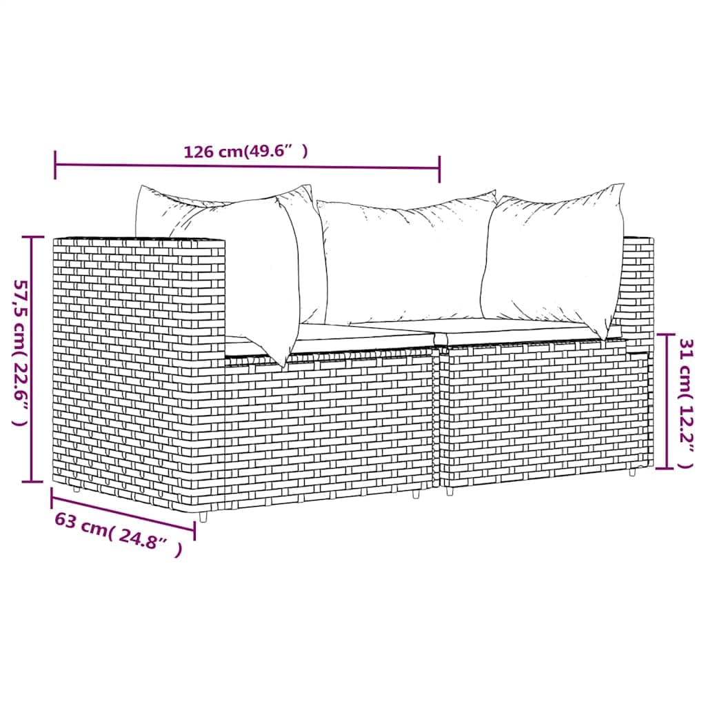 Modułowa sofa narożna z 2 poduszkami, odporny na warunki atmosferyczne rattan PE, malowana proszkowo rama stalowa, do 110 kg na jedno siedzenie, idealna do relaksu na zewnątrz