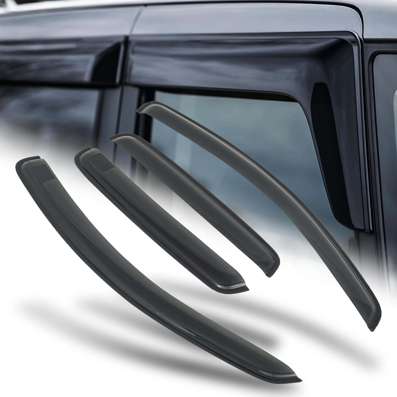 M-AUTO Window Visors Rain/Sun Guards Compatible with 2004-2006 Chevy Aveo Sedan, Tape-On Car Window Deflectors, 4PCS