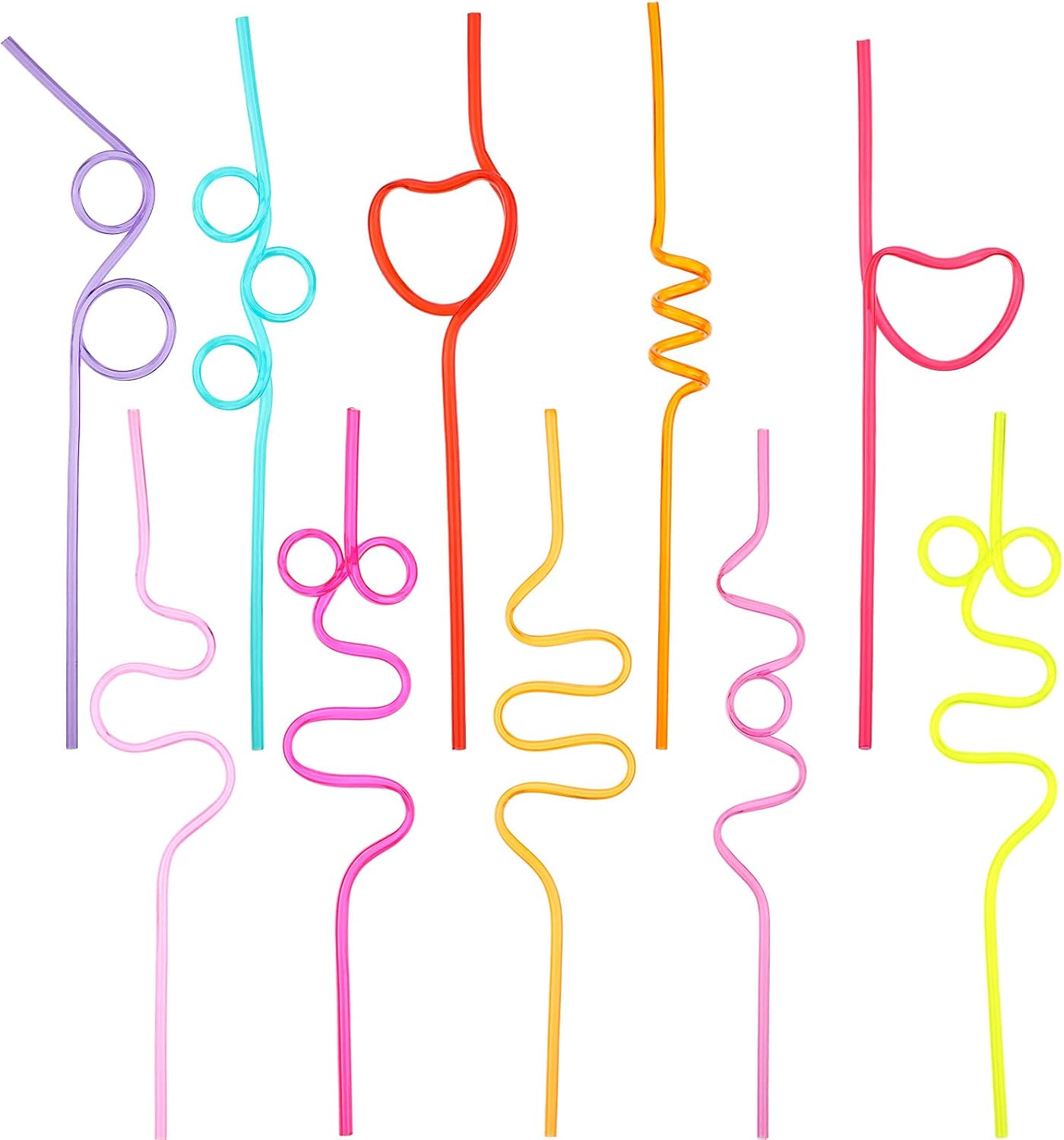 Patelai 100 Pcs Silly Straws Bulk, Colorful Decorative Reusable Heart Loop Shaped Drinking Straws for Pool Party Picnic Birthday Beach BBQ Easter Graduation Party Supplies