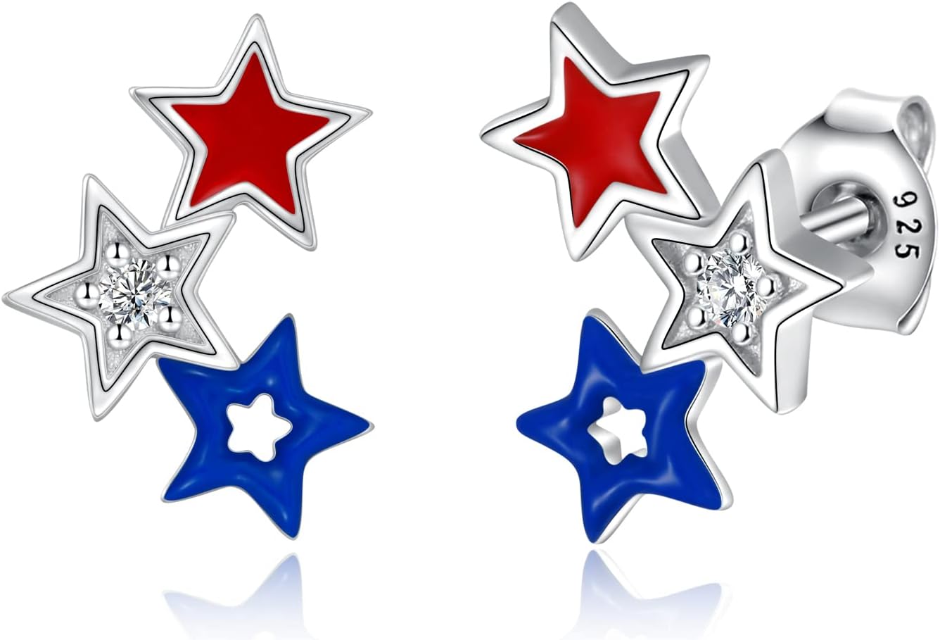 American Flag Earrings for Women Fourth of July Patriotic Stud Earrings 925 Sterling Silver USA Independence Day Patriots 4th of july Jewelry Gifts