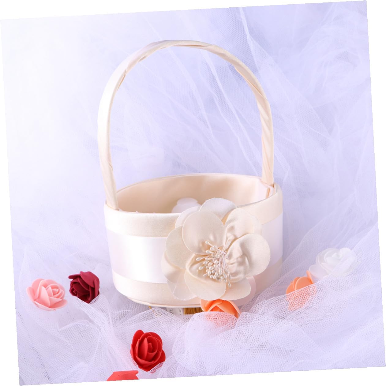 Satin Wedding Flower Girl Basket 2pcs Handheld Petal Basket for Bridal Ceremony Supplies