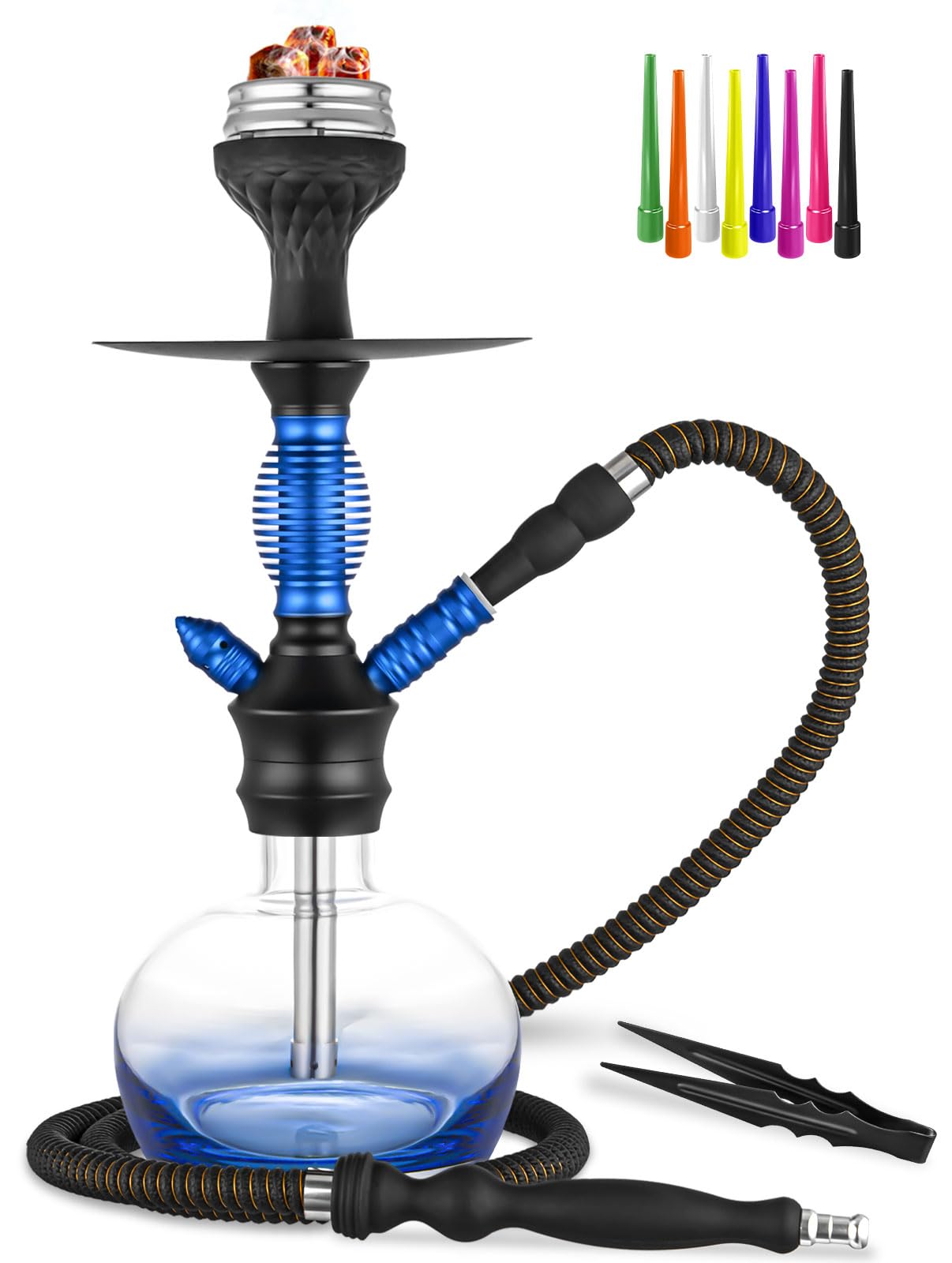 Hookah 18 Hookah Set With Everything - Colored Glass Vase Hookah Charcoal Holder Tips Hookah Bowl Tong Hose