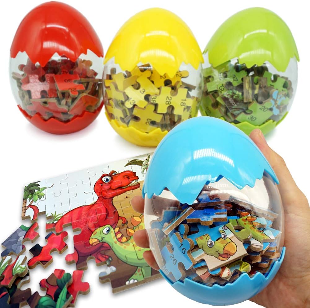 BEESTECH Giant Dinosaur Puzzle Egg, Dinosaur Puzzles for Kids Ages 3,4,5,6,7,8 Years Old, 60 Pieces Mini Jigsaw Puzzles for Kids Age 4-8, Surprise Egg, Dinosaur Egg Toys for Toddlers