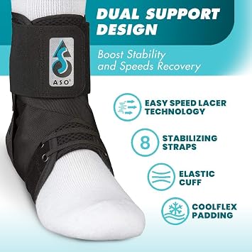 Med Spec ASO Speed Lacer Ankle Brace for Sprained Ankle and Peroneal Tendonitis, Orthopedic Ankle Support for Men, Women, Adults, Teens and Kids, Sports Injury Recovery