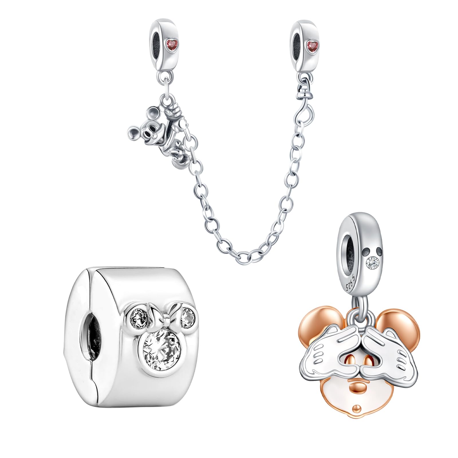 Doyafer925 Sterling Silver Women'S Bracelet Necklace Charm Pendant Birthday cake, heart-shaped bead string, Charms set for women's birthday gift