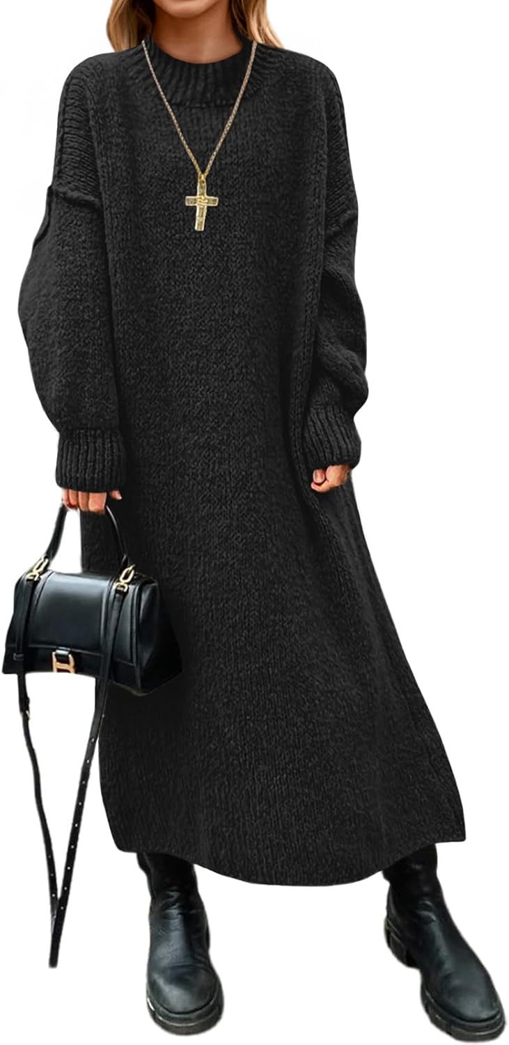 Saodimallsu oversized sweater dress mock neck warm knit maxi dress