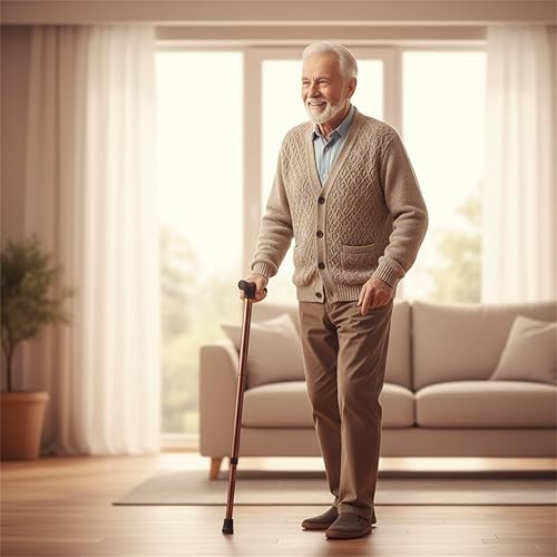 Miniatura 5 de Bastón ajustable de 33 a 37 pulgadas, bastón de senderismo con mango ergonómico, marrón y negro para exteriores, para mujer, hombre, anciano