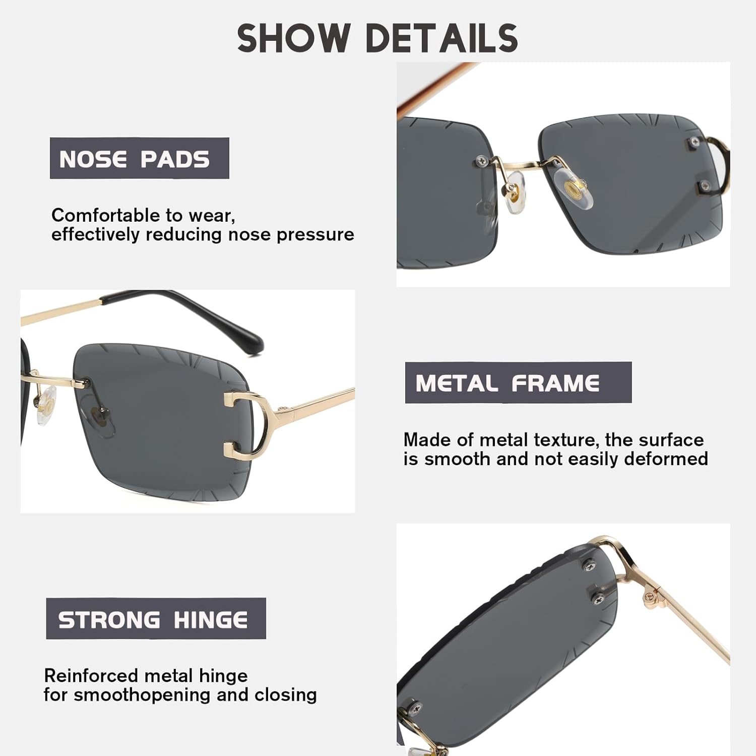 Retro Rimless Rectangle Sunglasses for Men Women Luxury Frameless Square Trendy Shade Diamond Cutting Eyewear - Image 5