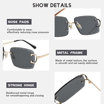 Retro Rimless Rectangle Sunglasses for Men Women Luxury Frameless Square Trendy Shade Diamond Cutting Eyewear