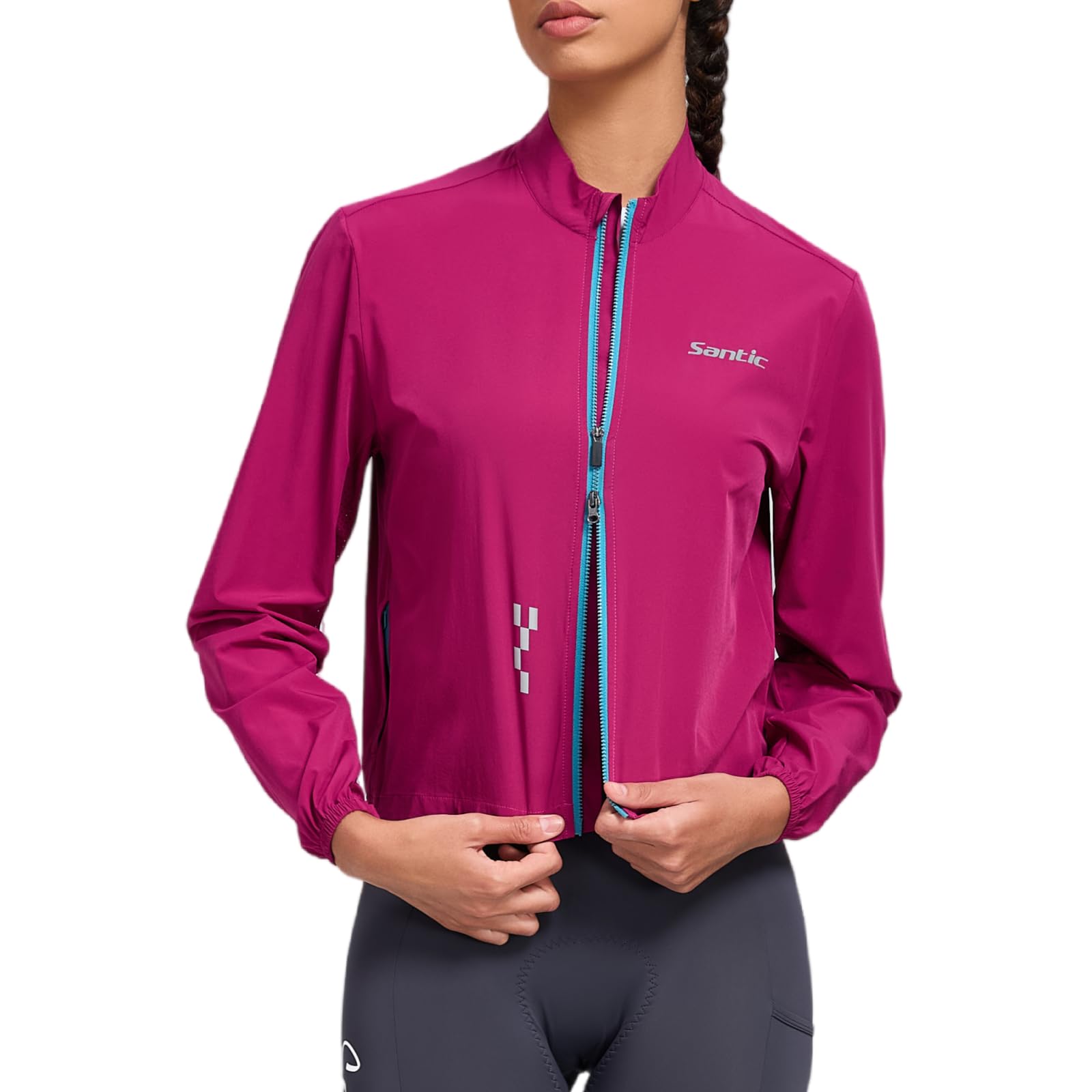 Santic Fahrradjacke Damen Radfahren Sportjacke Atmungsaktiv Leicht UV-Schutz Fahrrad Radsportjacke Reflektierend Laufjacke