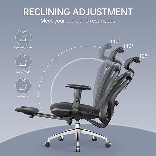 Miniatura 6 de XUER Silla ergonómica de oficina  Silla de escritorio de oficina en casa con soporte lumbar adaptativo reposabrazos 3D ajustable reposacabezas y