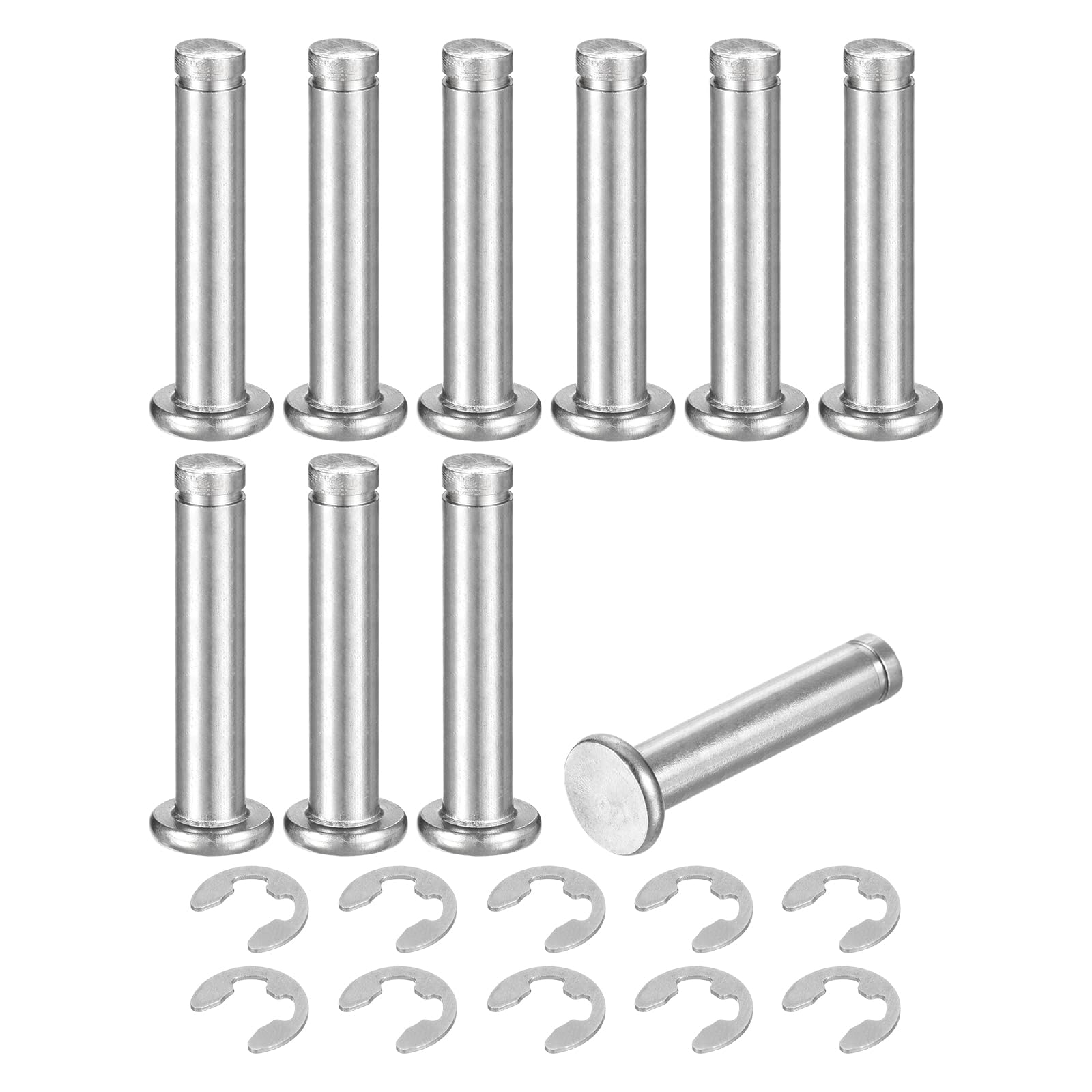 uxcell 10Set M6x30mm 304 Stainless Steel Cylindrical Shaft Snap Ring Locating Pin, Flat Head Grooved Hinge Cylinder Position Pin with E Clip Retaining