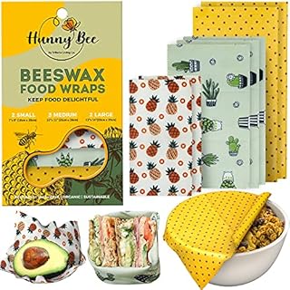 HUNNYBEEE Beeswax Wrap - (7 Packs) Sustainable Products | Beeswax Paper Food Wrap | Reusable Kitchen Products | Reusable Beeswax Food Wrap | Beeswax Wraps for Food | 3 Sizes (S,M,L)