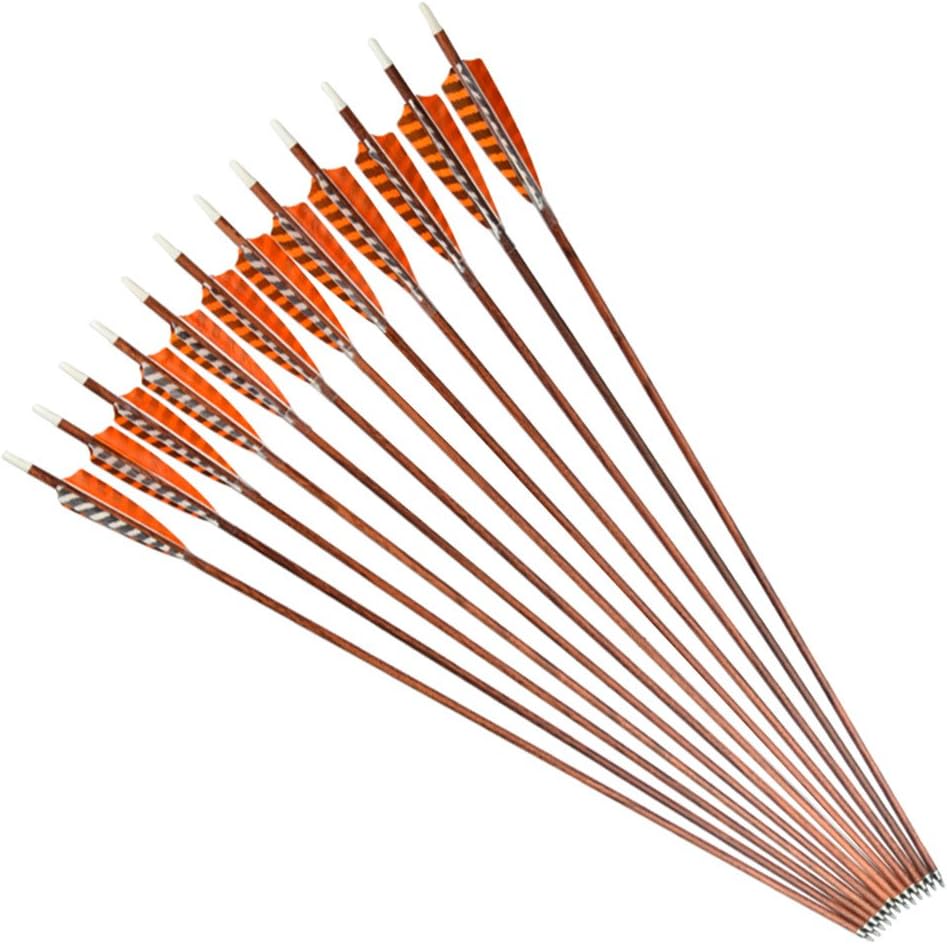 NIKA ARCHERY 30 inch Feather Carbon Arrows Wood Camo Shaft SP400 for Outdoor Target Hunting 12 Pieces/6 Pieces