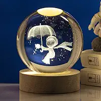 Lumin?ria Bola Esfera Cristal De Mesa Planeta Terra Gal?xia Sistema Solar LED Base Madeira Enfeite Decorativo Casa (Guarda Chuva)