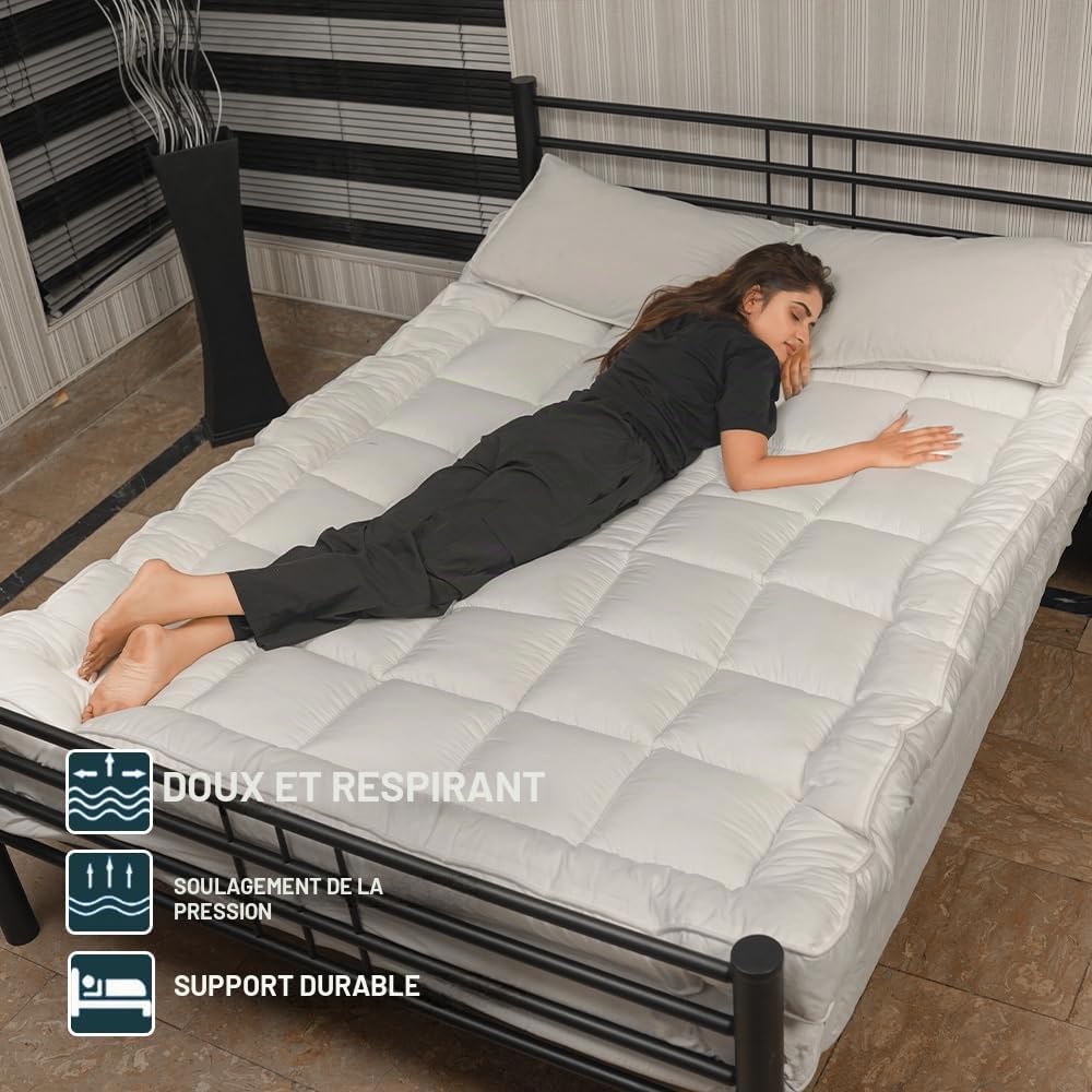 Surmatelas en microfibre Premium de 10 cm/4 pouces pour lit Super King - Surmatelas doux et moelleux avec piqûres en carré pour un confort amélioré (Super King - 182x200cm)