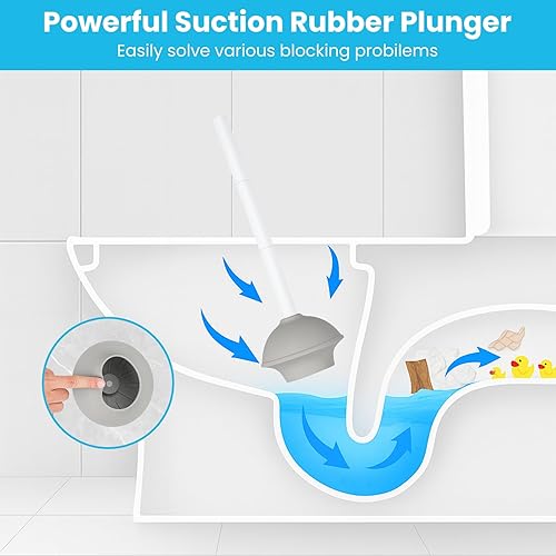 Miniatura 5 de Combo de émbolo de inodoro y cepillo para limpieza de baño, blanco, 1 juego