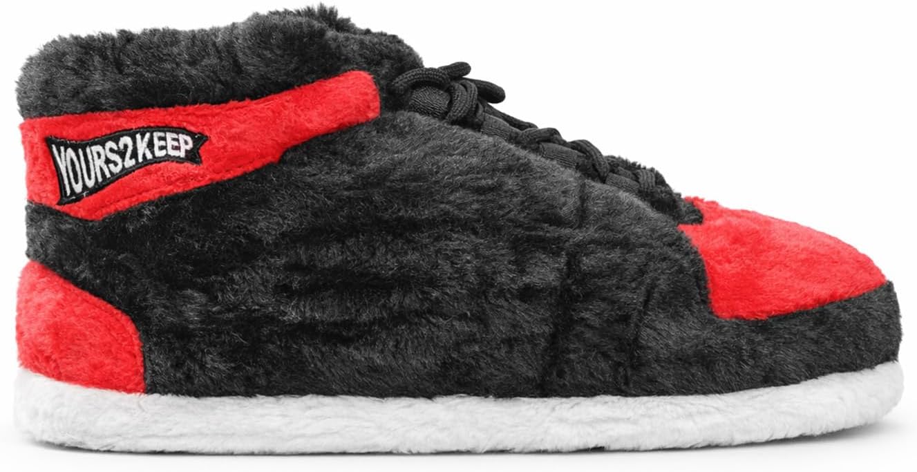 Sneaker Slipper - BRED Jordan Look-Alike Sneaker Slippers - Comfy Warm Indoor Plush Kicks For Lounging - Non-Slip Sole, Funny Unisex Gift For Men & Women - One Size Fits All - Unisex Indoor Floor image 5