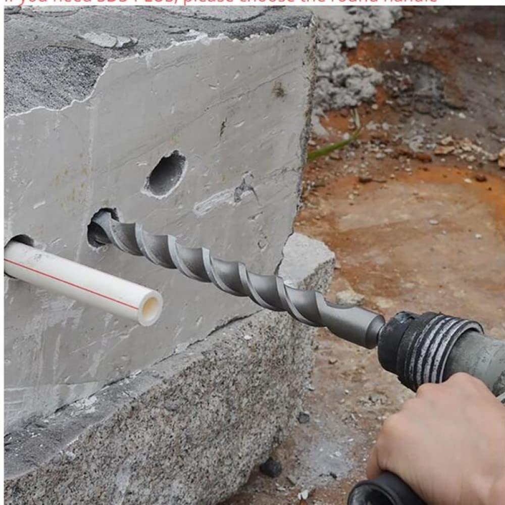 Punta da trapano per calcestruzzo in lega di acciaio al tungsteno 1 pz 350 mm con manico rotondo e manico quadrato 10-30 mm per penetrare nel muro, 32 mm x 350 mm, quadrato