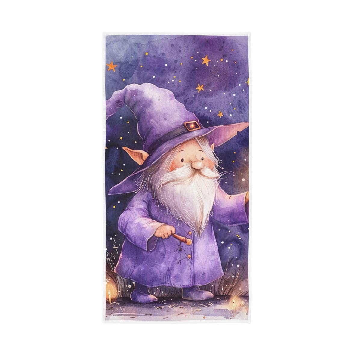 HUYGD Gnome Dressed as Magician Purple Hand Towel, Decorative Hand Towels for Bathroom 15 x 30 Inches
