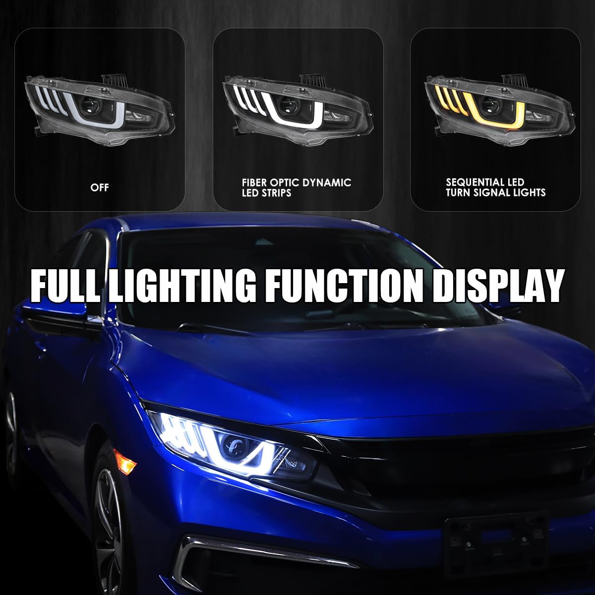 SPEC-D TUNING Black LED Tube Projector Headlights w/Switchback Sequential Signal Compatible with 2016-2021 Honda Civic Models with Factory Halogen Headlights Left + Right