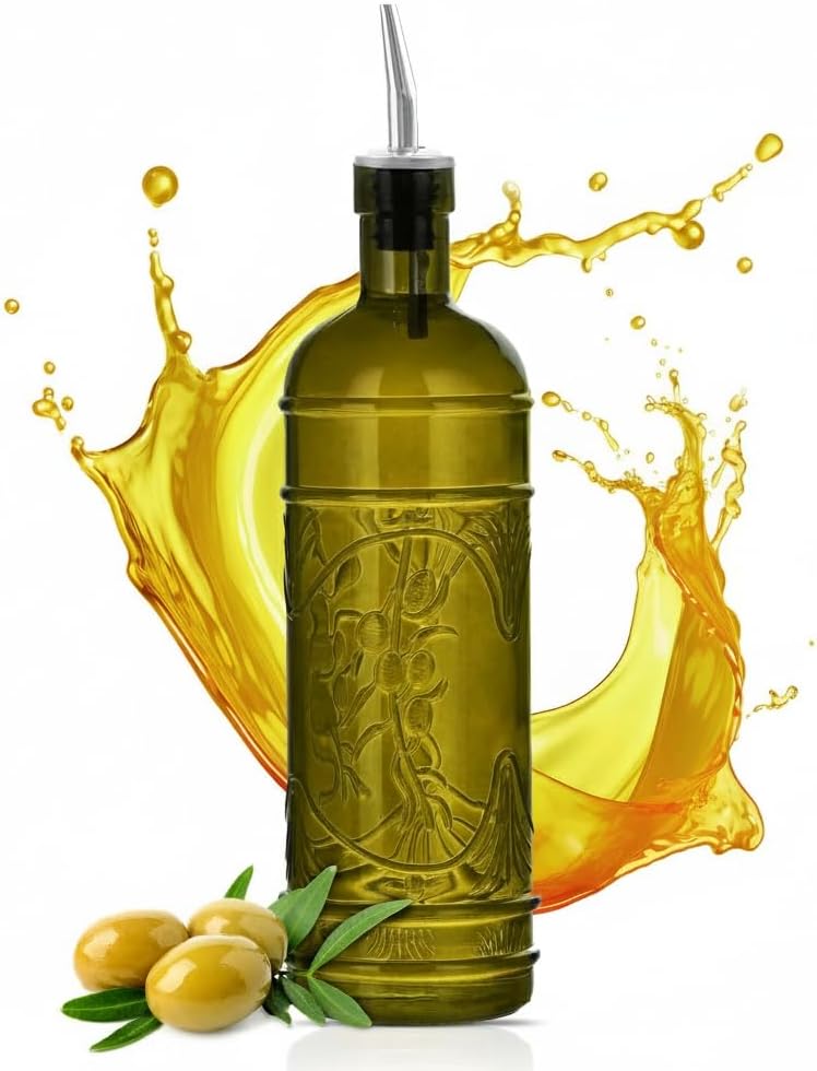 Couronne Co. Olive Oil Dispenser Bottle for Kitchen - Vinegar Dispenser Bottle with Pour Spouts - 16 oz - Vintage Green