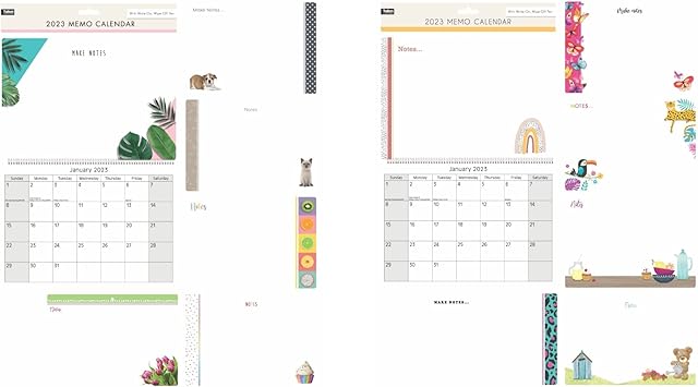 2023 Illustrated Memo Wall Calendar | Spiral Bound Monthly Family Organiser/ Planner with Wipe Clean Pen| 1 X Random Selection from Various Designs| Gift Idea for New Year Christmas- Party Bag Filler