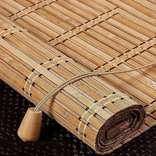 Estor enrollable de bambú ajustable, sin agujeros, protección UV, impermeable, filtro de luz, 50-115 cm de ancho, para patio, jardín, ventana, puerta, cocina