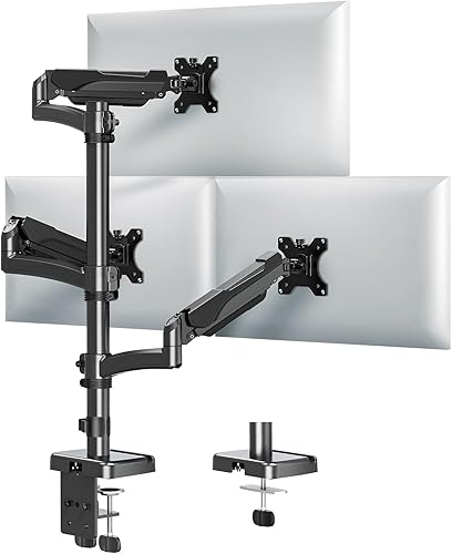 MOUNTUP Soporte triple para monitor con capacidad para 4.4-17.6 libras, soporte de monitor de hasta 32 pulgadas para 3 monitores, soporte de monitor